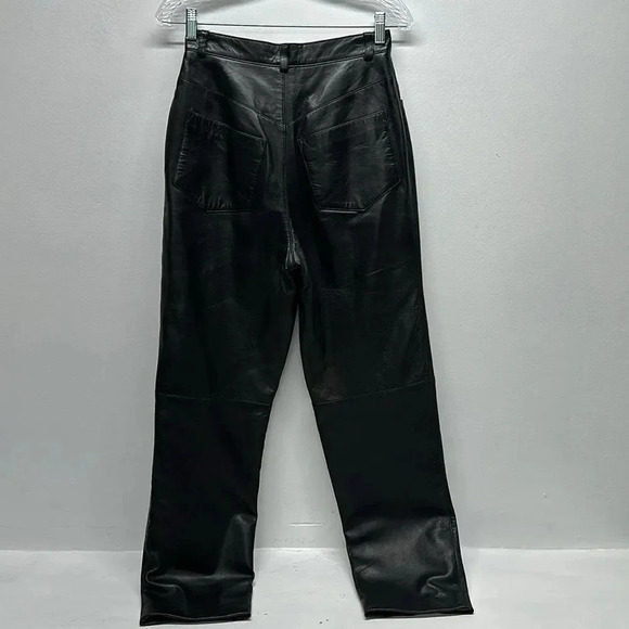 St John Sport Genuine Leather Straight Leg Trouser Pants Pant Black Women Size 6 - Picture 9 of 14